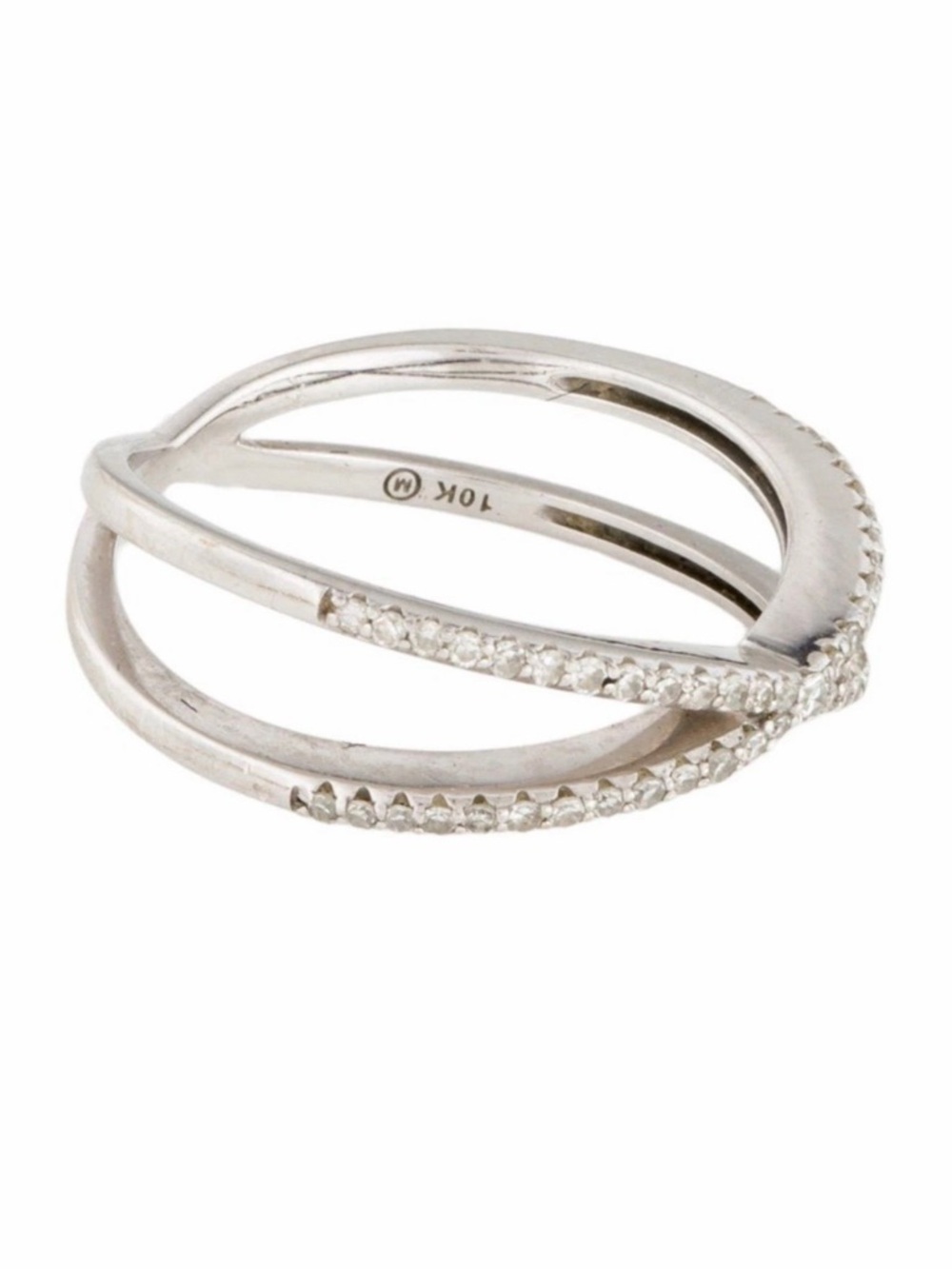 10K White Gold Diamond Cross Band Ring 0.22 CTW Size 6.75 Pavé Infinity Style